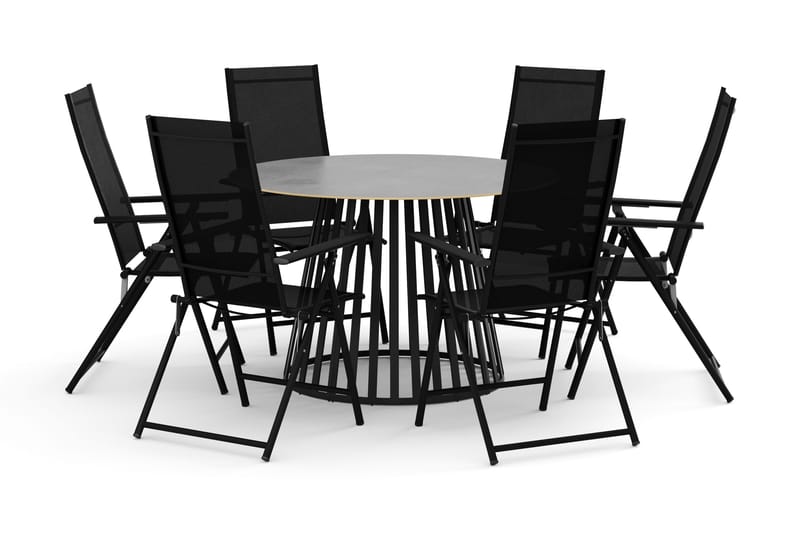 Sensi-ulkoruokailuryhmä 120 cm, 6 Sanna-säätötuolia, Musta