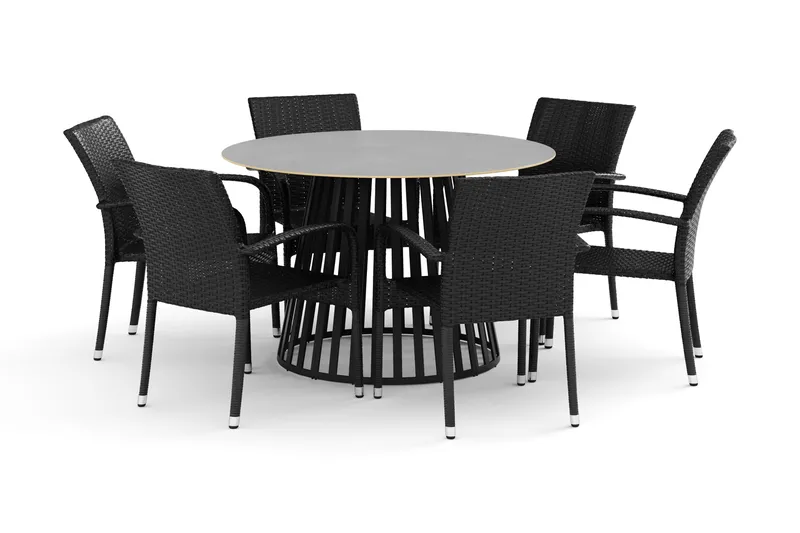 Sensi ulkoruokailuryhmä 120 cm, 6 Thor Light -ulkopuutarhanojatuolia, Musta