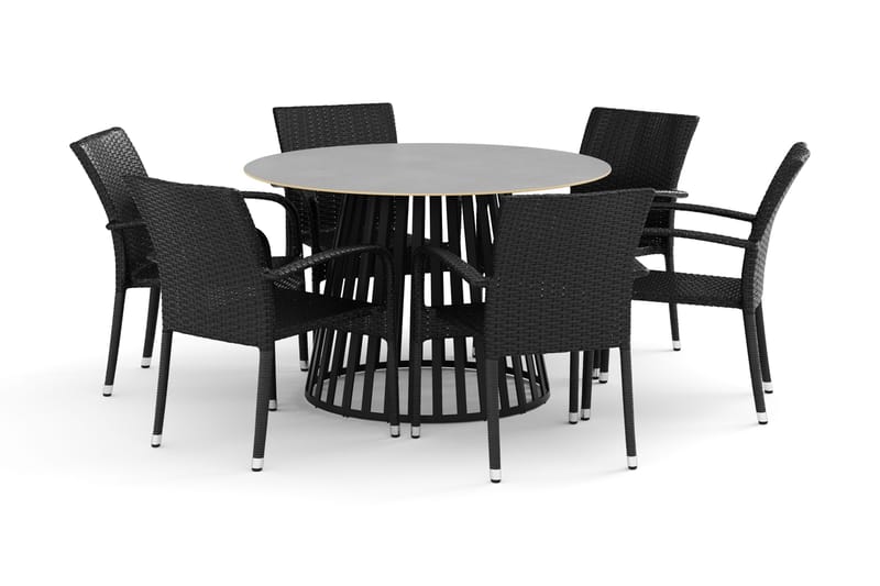 Sensi ulkoruokailuryhmä 120 cm, 6 Thor Light -ulkopuutarhanojatuolia, Musta