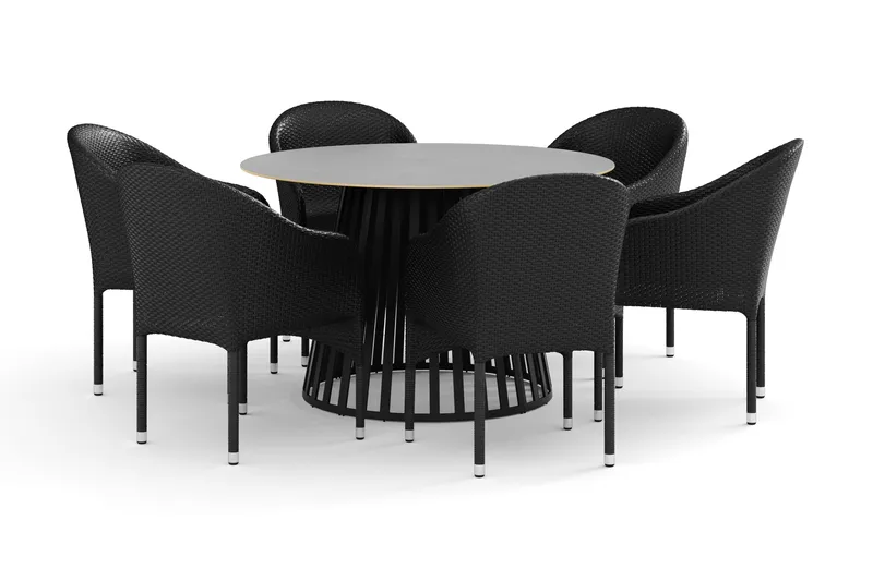 Sensi ulkoruokailuryhmä 120 cm, 6 Thor nojatuolia, Musta