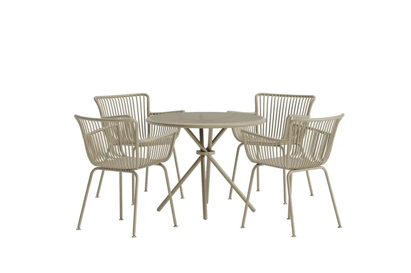 Sifnos ruokailuryhmä 90 cm, 4 tuolia ulkokäyttöön - Beige - Puutarhakalusteet - Ulkoryhmä - Ruokailuryhmät ulos