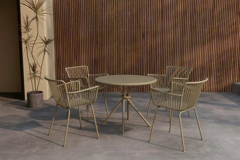 Sifnos ruokailuryhmä 90 cm, 4 tuolia ulkokäyttöön, Beige