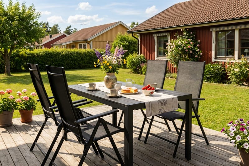 Siri suorakulmainen ulkopöytä 150 cm, mukana 4 Sanna ulkotuolia - Musta - Puutarhakalusteet - Ulkoryhmä - Ruokailuryhmät ulos