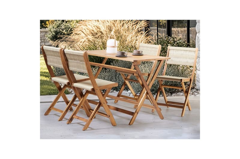 Taitettavat ulkokalusteet Prossedi - Beige, Vaalea puu - Puutarhakalusteet - Ulkoryhmä - Ruokailuryhmät ulos