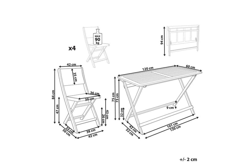 Taitettavat ulkokalusteet Prossedi - Vihreä, vaalea puu - Puutarhakalusteet - Ulkoryhmä - Ruokailuryhmät ulos