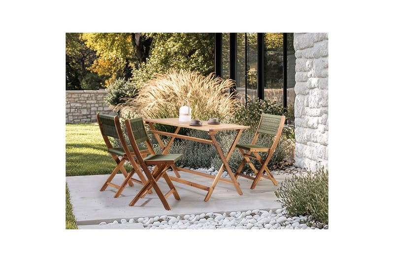 Taitettavat ulkokalusteet Prossedi - Vihreä, vaalea puu - Puutarhakalusteet - Ulkoryhmä - Ruokailuryhmät ulos