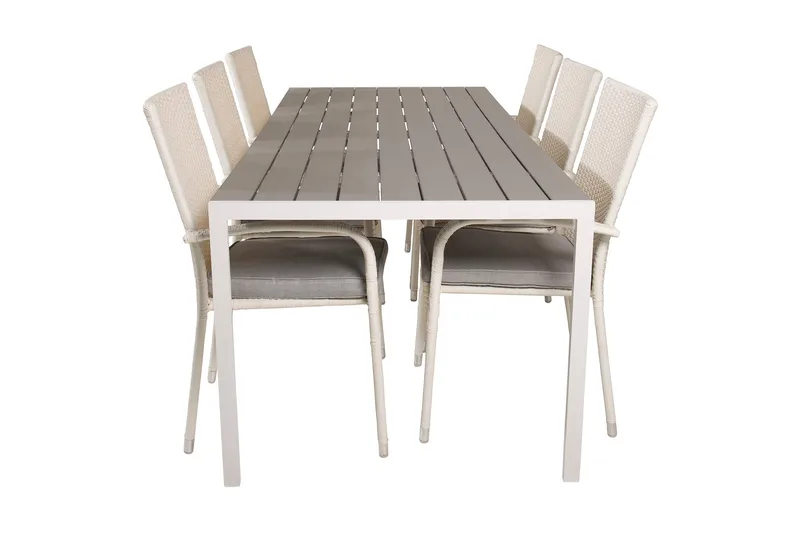 Buitepos Ruokapöytä ja 6 Ariamab nojatuolia, Polywood/Valkoinen