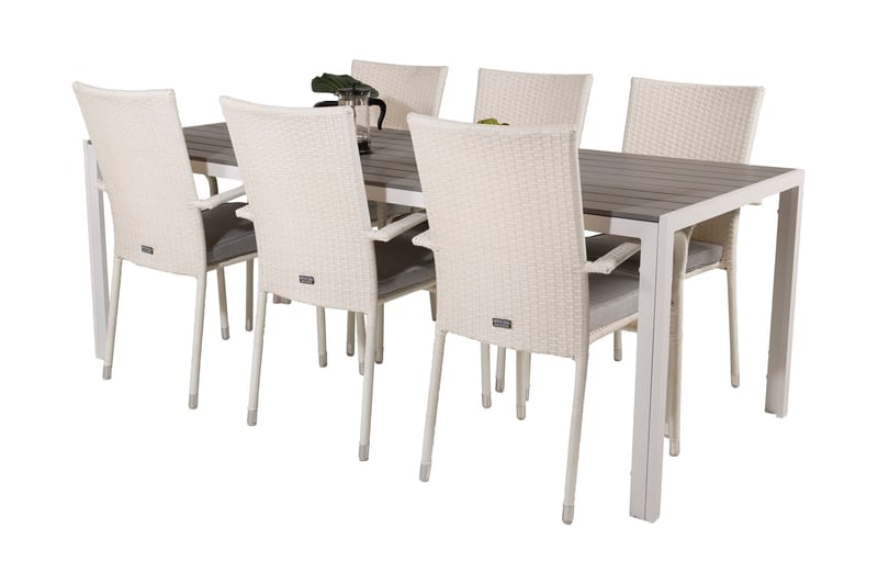 Buitepos Ruokapöytä ja 6 Ariamab nojatuolia - Polywood/Valkoinen - Puutarhakalusteet - Ulkoryhmä - Ruokailuryhmät ulos