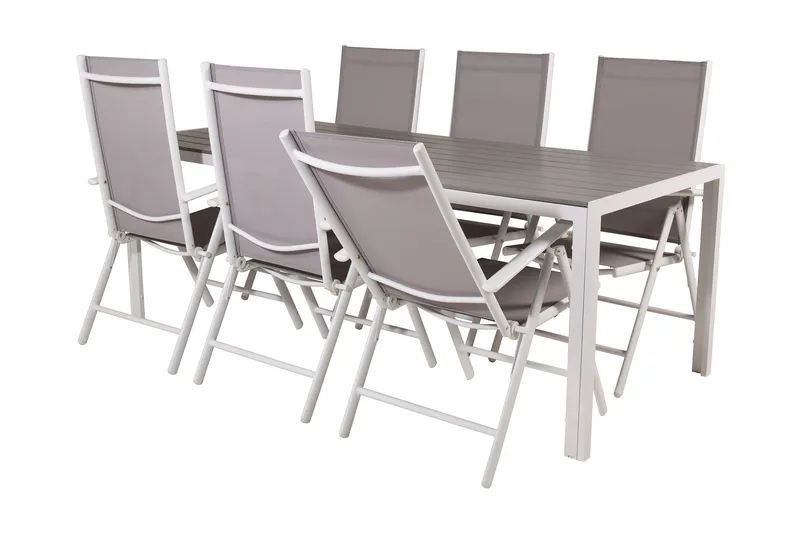 Buitepos Ruokapöytä ja 6 Buitepos Säätötuolia - Polywood/Valkoinen - Puutarhakalusteet - Ulkoryhmä - Ruokailuryhmät ulos