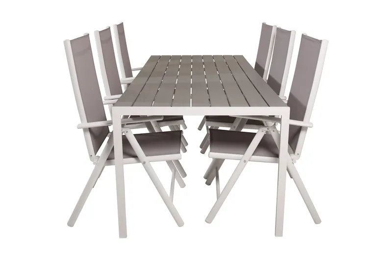 Buitepos Ruokapöytä ja 6 Buitepos Säätötuolia, Polywood/Valkoinen
