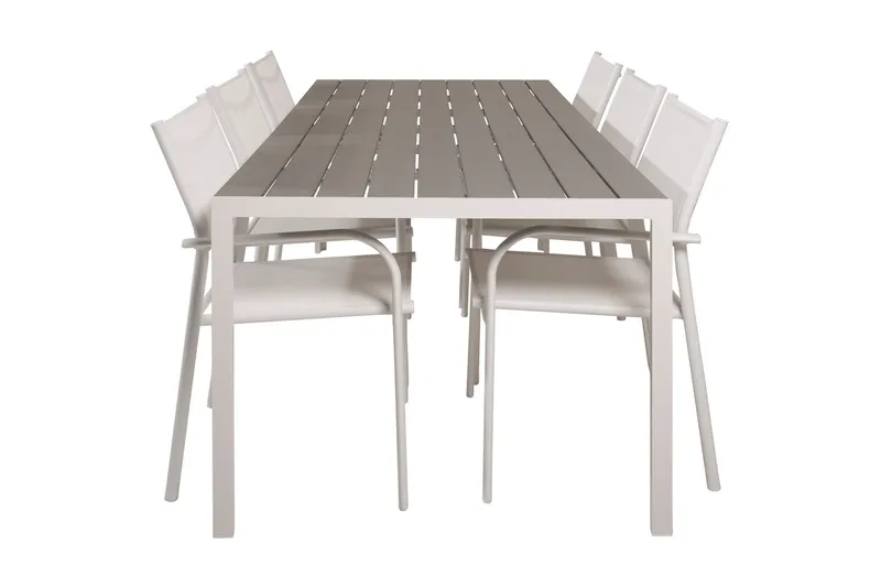 Buitepos Ruokapöytä ja 6 Langstrand nojatuolia, Polywood/Valkoinen