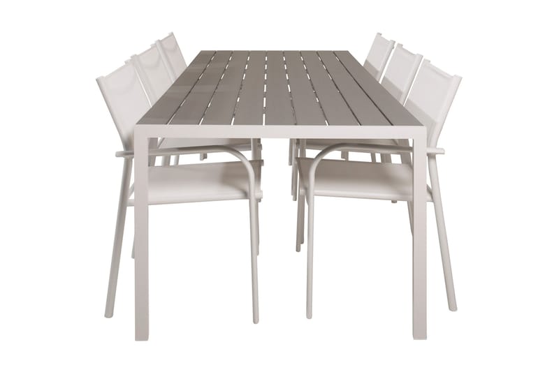 Buitepos Ruokapöytä ja 6 Langstrand nojatuolia, Polywood/Valkoinen