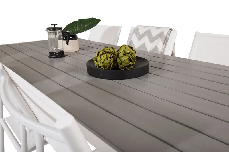 Buitepos Ruokapöytä ja 6 Langstrand nojatuolia - Polywood/Valkoinen - Puutarhakalusteet - Ulkoryhmä - Ruokailuryhmät ulos