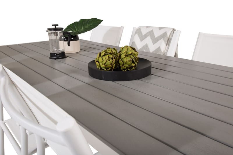 Buitepos Ruokapöytä ja 6 Langstrand nojatuolia - Polywood/Valkoinen - Puutarhakalusteet - Ulkoryhmä - Ruokailuryhmät ulos