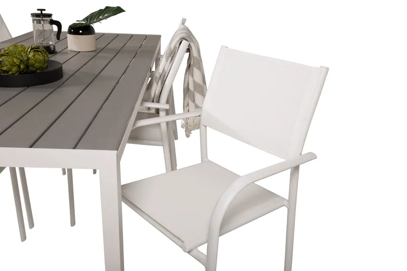 Buitepos Ruokapöytä ja 6 Langstrand nojatuolia - Polywood/Valkoinen - Puutarhakalusteet - Ulkoryhmä - Ruokailuryhmät ulos
