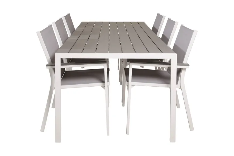 Buitepos Ruokapöytä ja 6 Mulilo Nojatuolia, Polywood/Valkoinen