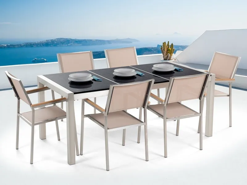 Grosseto Puutarhakalusteryhmä Pöytä + 6 tuolia, Musta