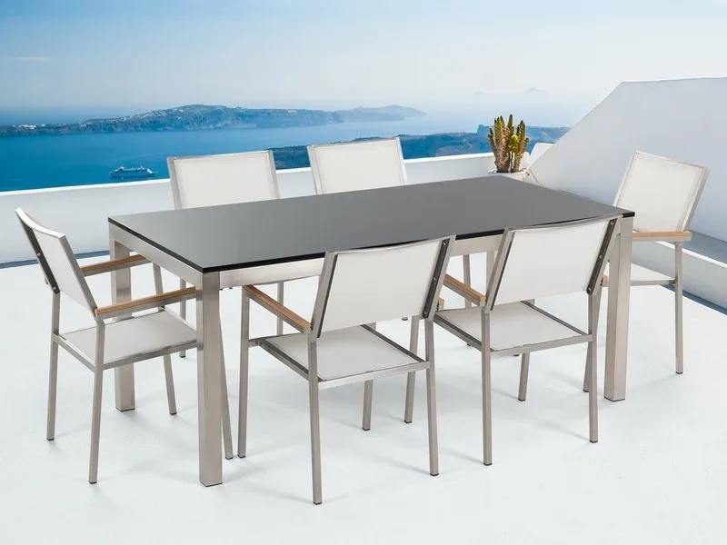 Grosseto Puutarhakalusteryhmä Pöytä + 6 tuolia, Musta