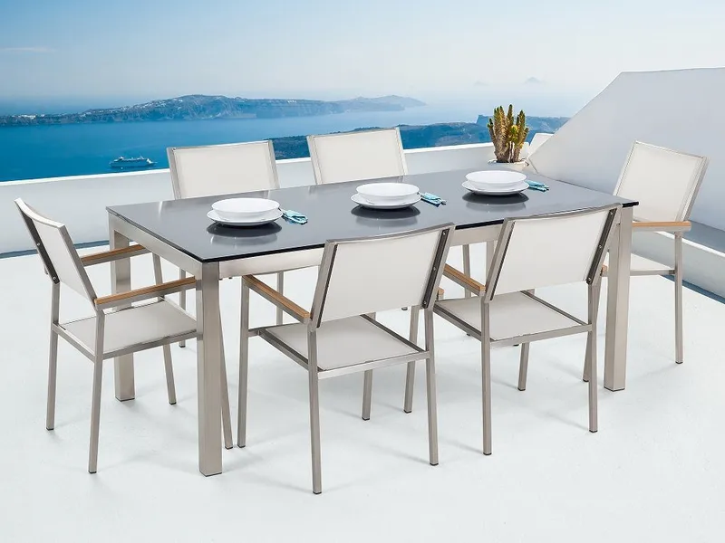 Grosseto Puutarhakalusteryhmä Pöytä + 6 tuolia, Musta