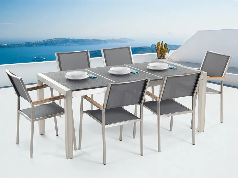 Grosseto Puutarhakalusteryhmä Pöytä + 6 tuolia, Harmaa