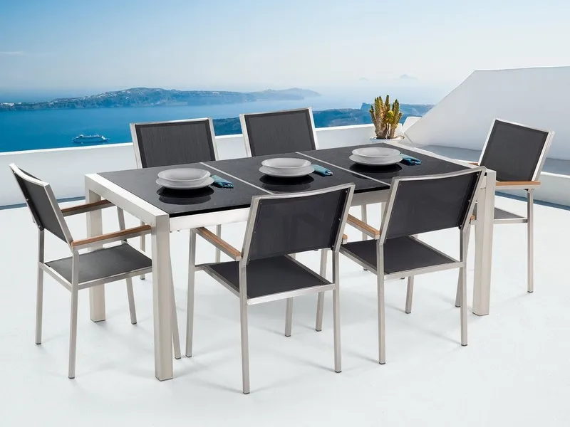 Grosseto Puutarhakalusteryhmä Pöytä + 6 tuolia, Musta