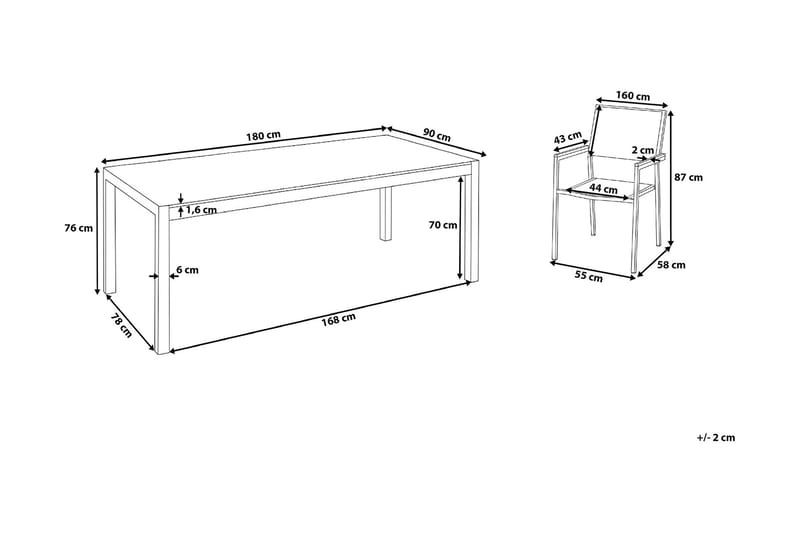 Grosseto Puutarhakalusteryhmä Pöytä + 6 tuolia - Musta - Puutarhakalusteet - Ulkoryhmä - Ruokailuryhmät ulos