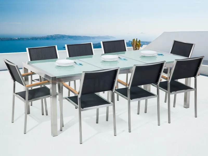 Grosseto Puutarhakalusteryhmä Pöytä + 8 tuolia, Musta