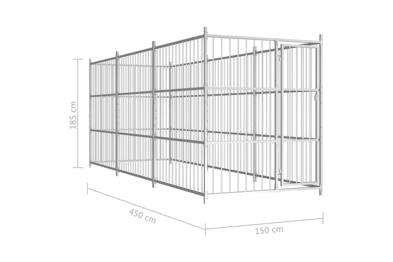 Koiran ulkohäkki 450x150x185 cm - Hopea - Puutarhakalusteet - Ulkoryhmä - Ruokailuryhmät ulos