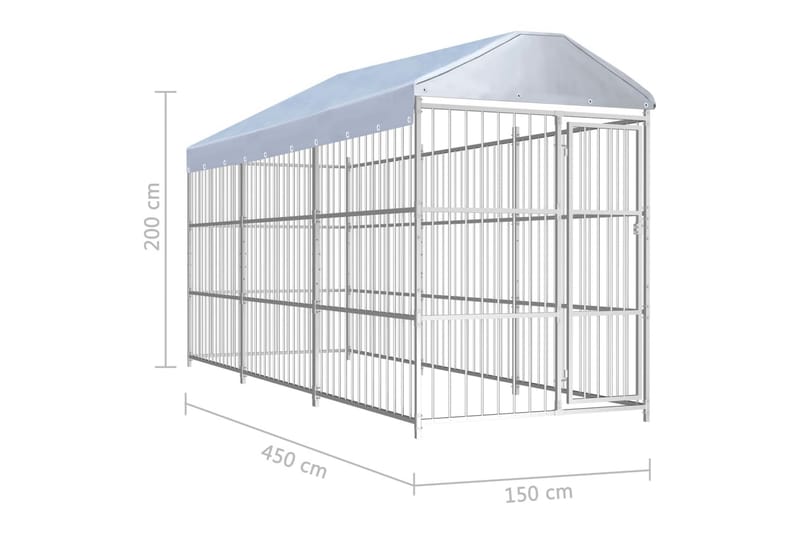 Koiran ulkohäkki katoksella 450x150x200 cm - Hopea - Puutarhakalusteet - Ulkoryhmä - Ruokailuryhmät ulos