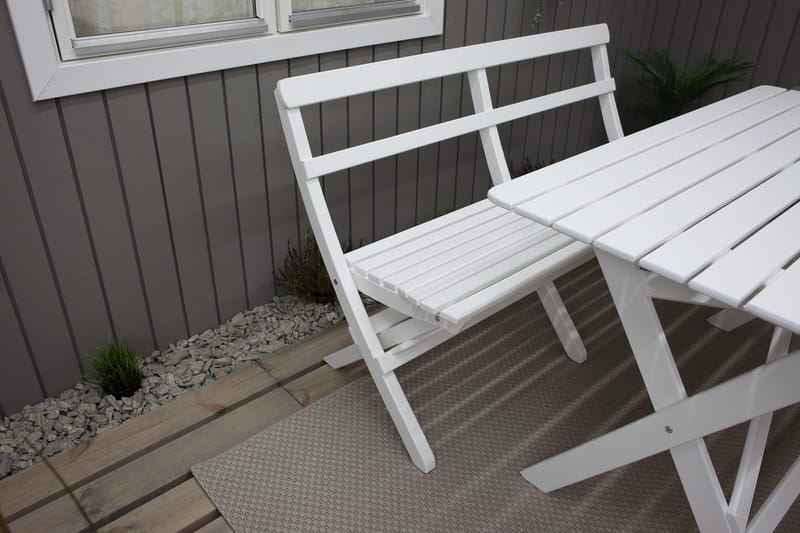 Larios Ruokailuryhmä 2 kokoontaittuvaa tuolia ja penkki - Valkoinen - Puutarhakalusteet - Ulkoryhmä - Ruokailuryhmät ulos