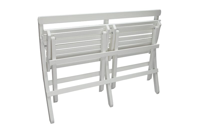 Larios Ruokailuryhmä 2 kokoontaittuvaa tuolia ja penkki - Valkoinen - Puutarhakalusteet - Ulkoryhmä - Ruokailuryhmät ulos