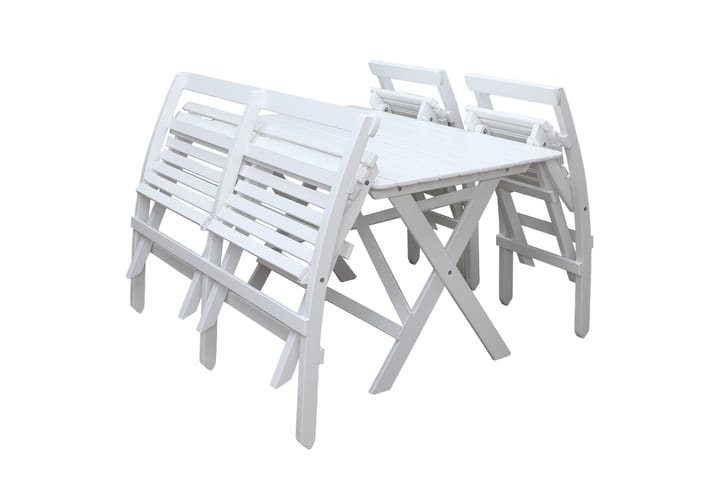 Larios Ruokailuryhmä 2 kokoontaittuvaa tuolia ja penkki - Valkoinen - Ruokailuryhmät ulos