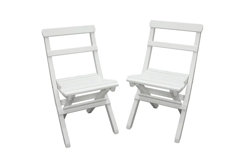 Larios Ruokailuryhmä 2 kokoontaittuvaa tuolia ja penkki - Valkoinen - Puutarhakalusteet - Ulkoryhmä - Ruokailuryhmät ulos