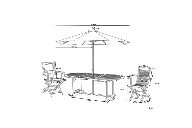 Pöytä + 8 tuolia Pehmusteet Varjo MAUI - Puutarhakalusteet - Ulkoryhmä - Ruokailuryhmät ulos