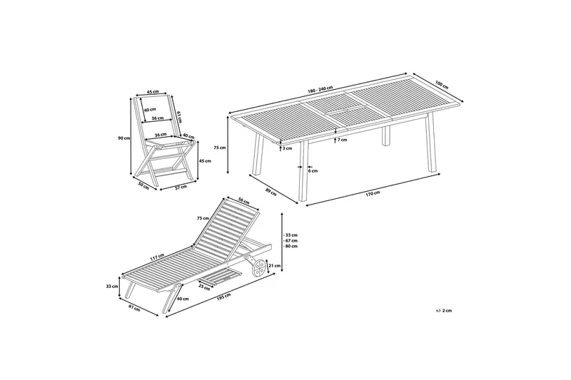 Puutarhakaluste pöytä + 8 tuolia + Leposohva 2 kpl Cesana - Puu/Luonnonväri - Puutarhakalusteet - Ulkoryhmä - Ruokailuryhmät ulos