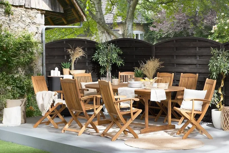 Puutarhakaluste Pöytä + 8 tuolia Maui, Puu/Luonnonväri