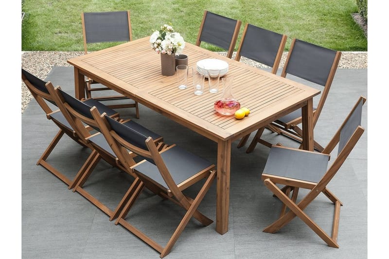 Puutarhakaluste pöytä + 8 tuolia + Leposohva 2 kpl Cesana, Puu/Luonnonväri