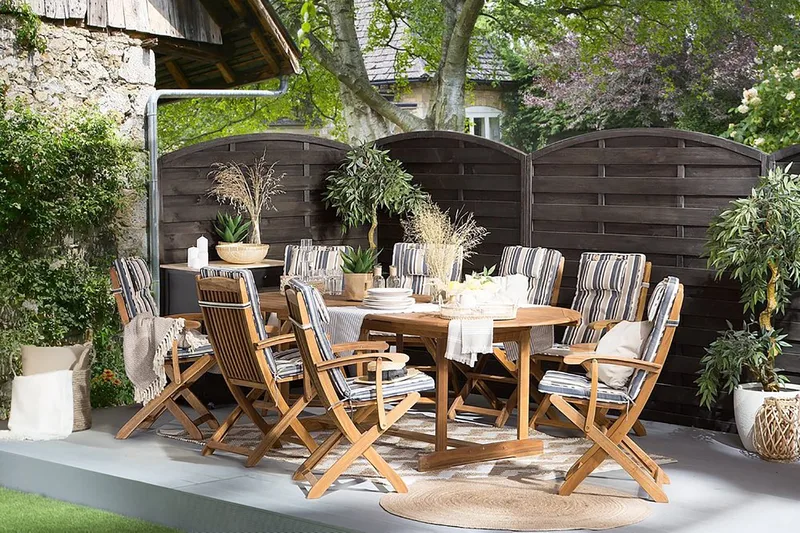 Puutarhakaluste Pöytä + 8 tuolia Maui, Puu/Luonnonväri