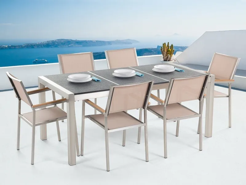 Puutarhakalusteet 1 Pöytä + 6 Grosseto tuolia, Harmaa