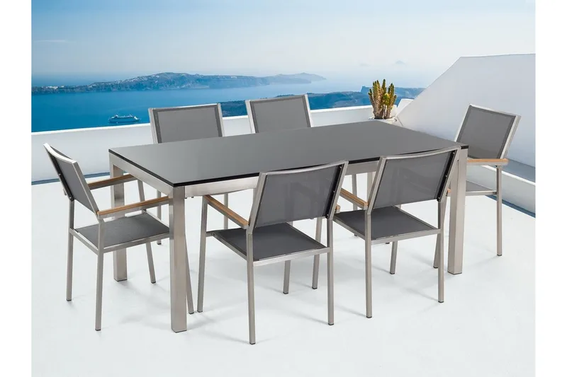 Puutarhakalusteet 1 Pöytä + 6 Grosseto tuolia, Musta