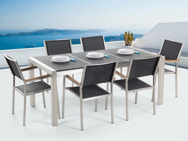 Puutarhakalusteet 1 Pöytä + 6 Grosseto tuolia, Harmaa