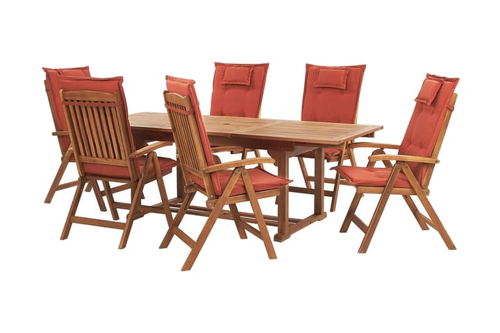 Puutarhakalustesarja pöytä ja 6 tuolia Punainen JAVA - Puu/Luonnonväri - Ruokailuryhmät ulos