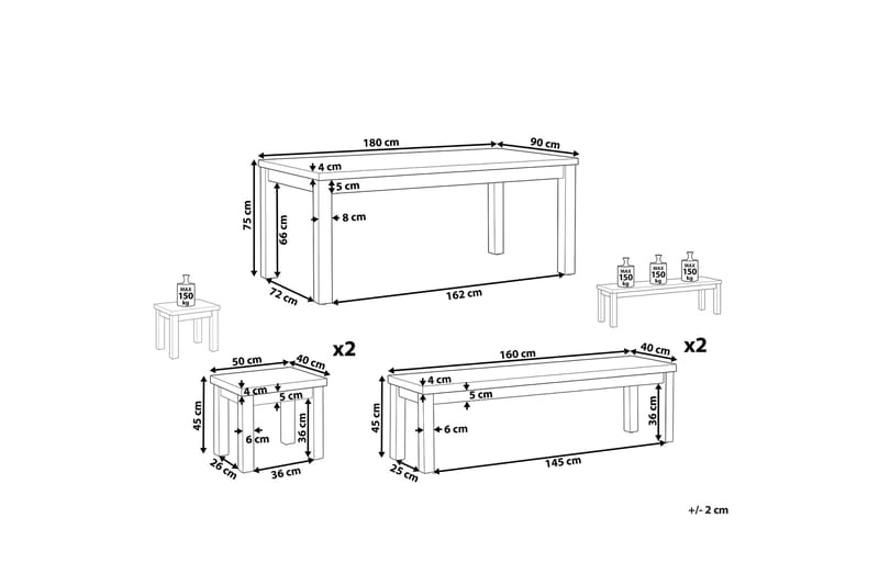 Puutarhakalustesarja Pöytä js 2 penkkiä ja 2 tuolia OSTUNI - Harmaa - Puutarhakalusteet - Ulkoryhmä - Ruokailuryhmät ulos