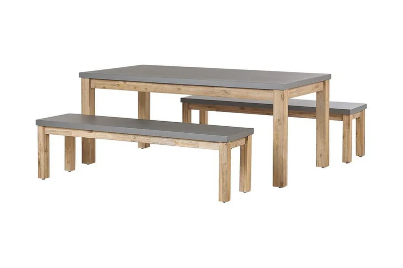 Puutarhakalustesarja Pöytä ja 2 penkkiä Harmaa OSTUNI, Harmaa