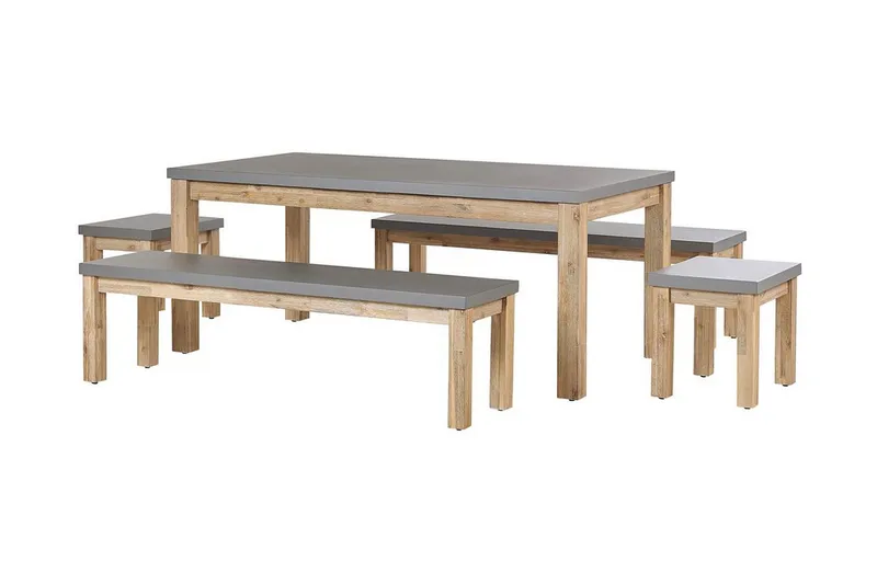Puutarhakalustesarja Pöytä js 2 penkkiä ja 2 tuolia OSTUNI, Harmaa