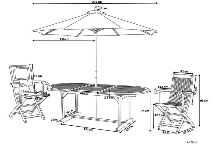 Puutarhakalustesetti pöytä ja 8 tuolia + aurinkovarjo Maui - Puu/Luonnonväri - Ruokailuryhmät ulos