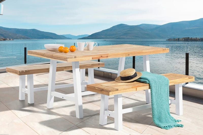 Puutarhakalustesetti Pöytä + 2 Penkkiä Scania 80 cm, Valkoinen