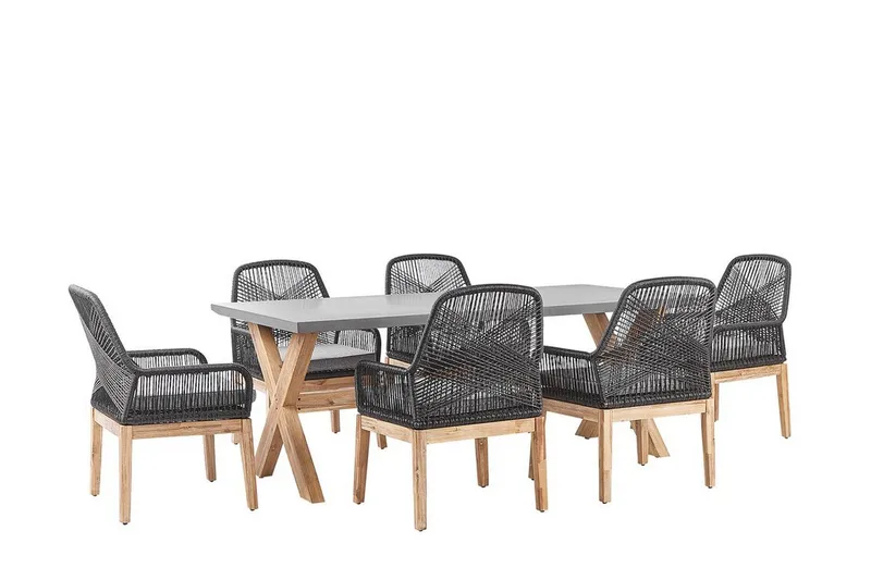 Puutarharyhmä pöydällä ja 6 tuolilla Musta/Harmaa Olbia, Harmaa