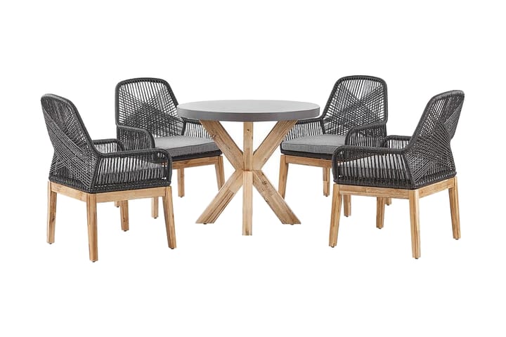 Puutarhasetti pyöreällä pöydällä ja 4 tuolilla OLBIA - Harmaa - Ruokailuryhmät ulos