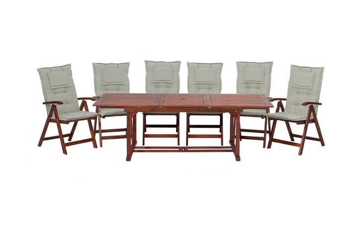 Puutarhasetti pöydällä ja 6 tuolilla + pehmusteet Toscana - Puu/Luonnonväri - Ruokailuryhmät ulos